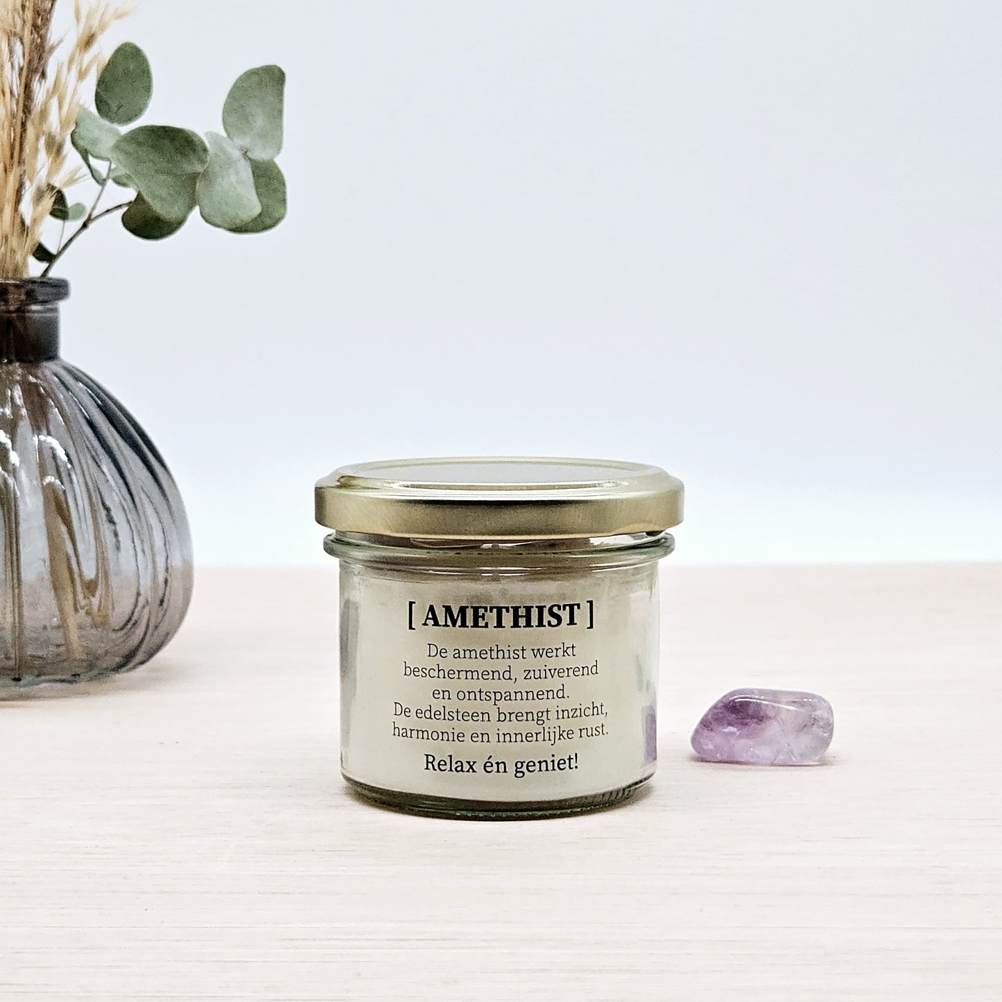 Candlelight-on - kaars met edelsteen en geurdecoratie - Amethist - o.b.v. sojawas en etherische oliën
