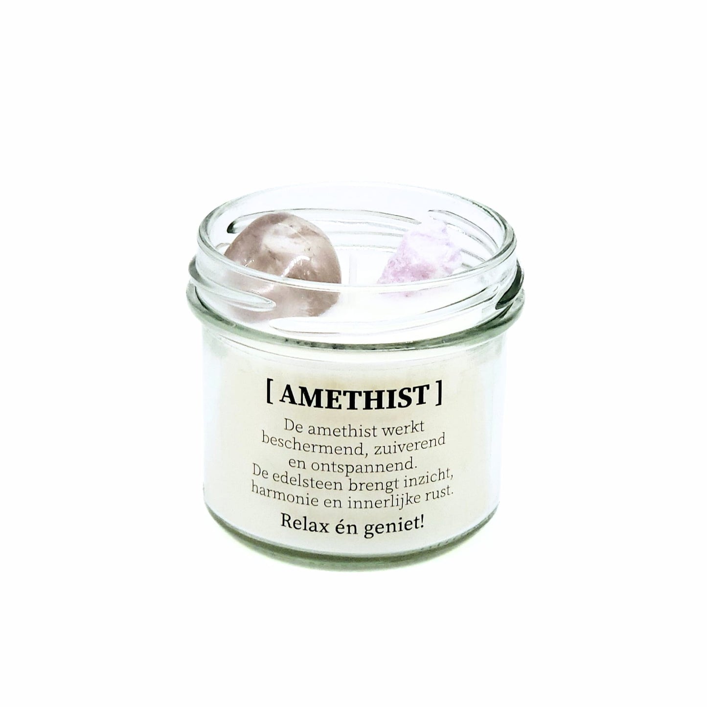 Candlelight-on - kaars met edelsteen en geurdecoratie - Amethist - o.b.v. sojawas en etherische oliën