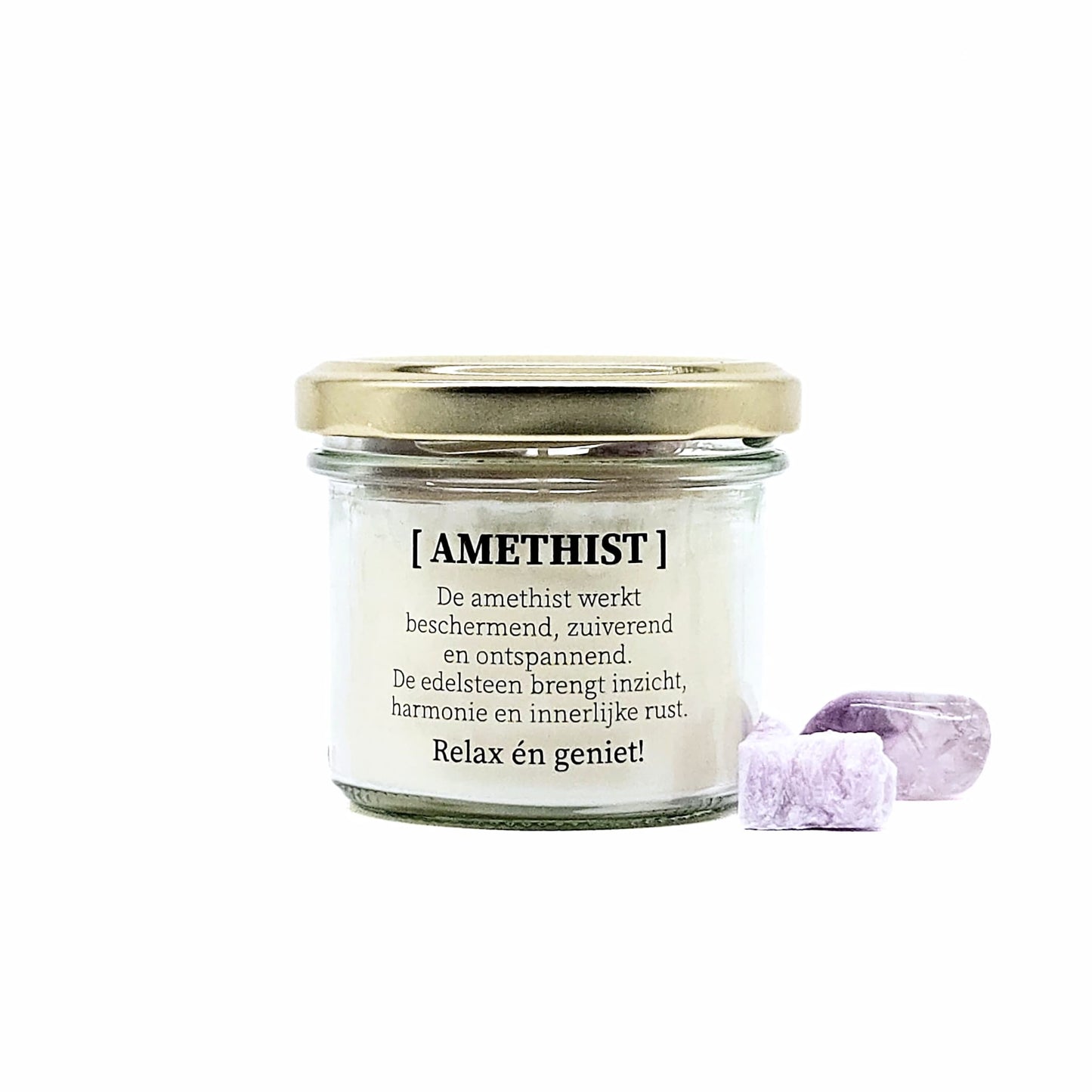 Candlelight-on - kaars met edelsteen en geurdecoratie - Amethist - o.b.v. sojawas en etherische oliën