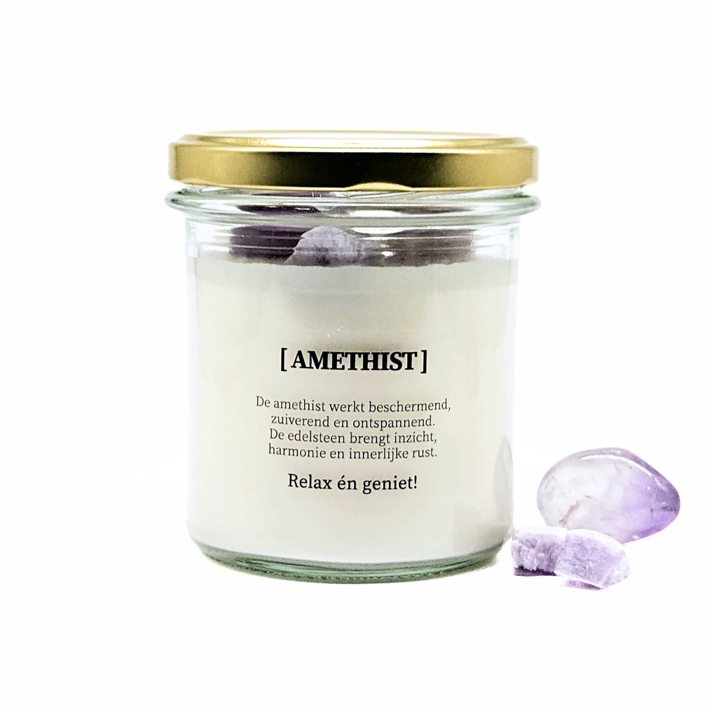 Candlelight-on - kaars met edelsteen en geurdecoratie - Amethist - o.b.v. sojawas en etherische oliën