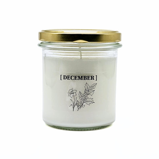 Candlelight-on - geurkaars met geboortebloem en geboortedatum - december - o.b.v. sojawas en etherische oliën