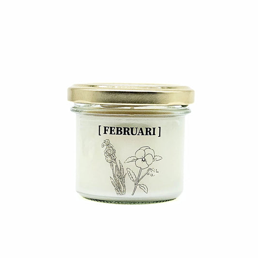 Candlelight-on - geurkaars met geboortebloem en geboortedatum - februari - o.b.v. sojawas en etherische oliën