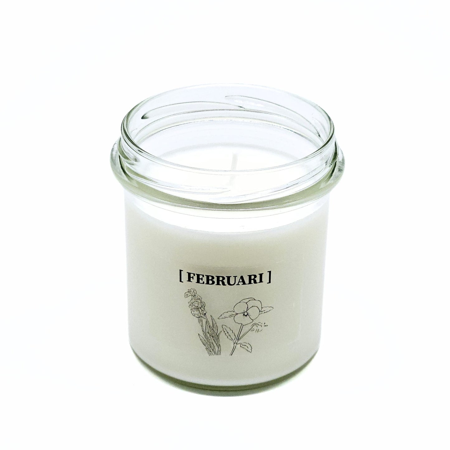 Candlelight-on - geurkaars met geboortebloem en geboortedatum - februari - o.b.v. sojawas en etherische oliën
