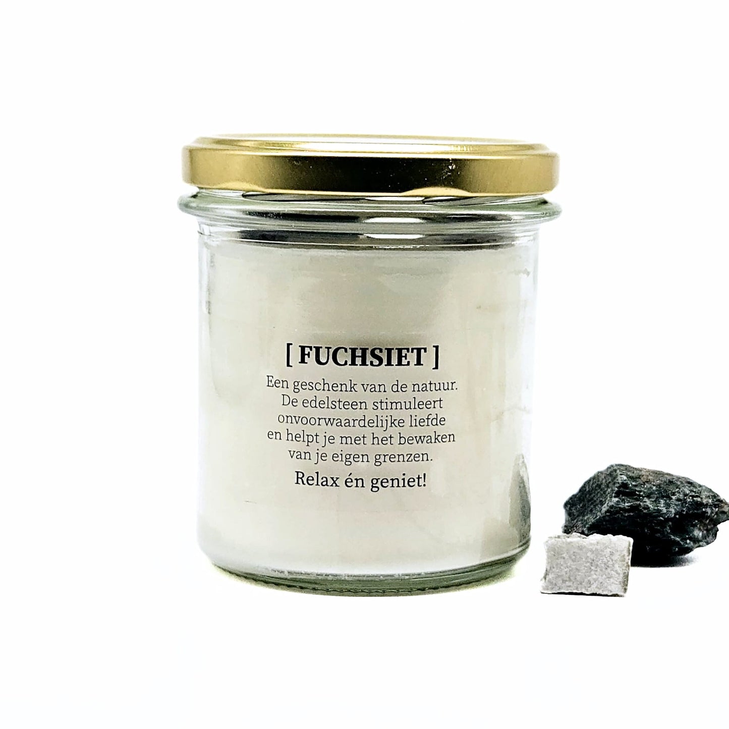 Candlelight-on - kaars met edelsteen en geurdecoratie - Fuchsiet - o.b.v. sojawas en etherische oliën