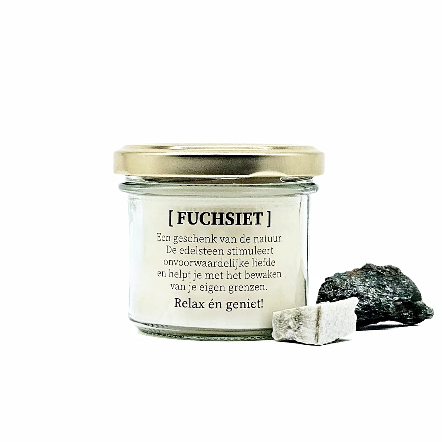 Candlelight-on - kaars met edelsteen en geurdecoratie - Fuchsiet - o.b.v. sojawas en etherische oliën