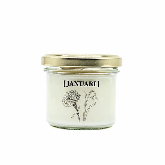 Candlelight-on - geurkaars met geboortebloem en geboortedatum - januari - o.b.v. sojawas en etherische oliën