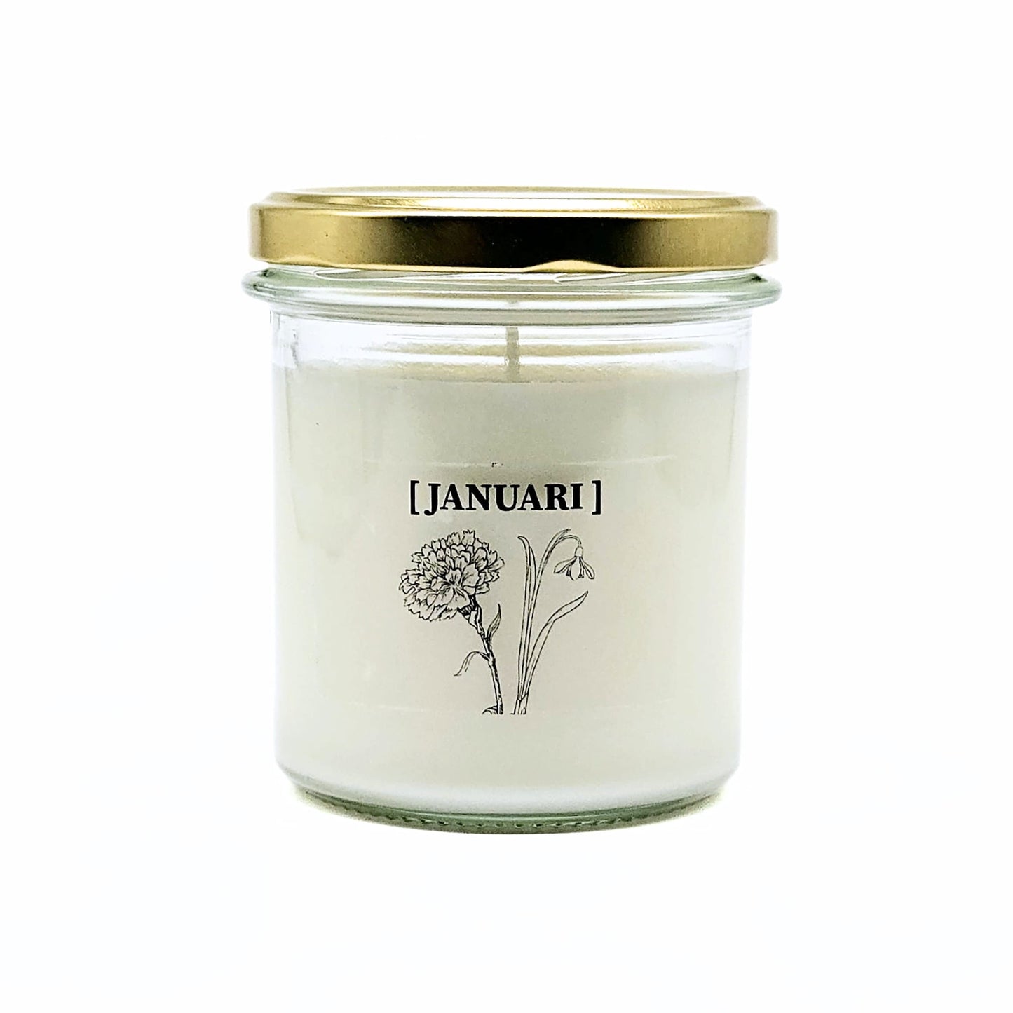 Candlelight-on - geurkaars met geboortebloem en geboortedatum - januari - o.b.v. sojawas en etherische oliën