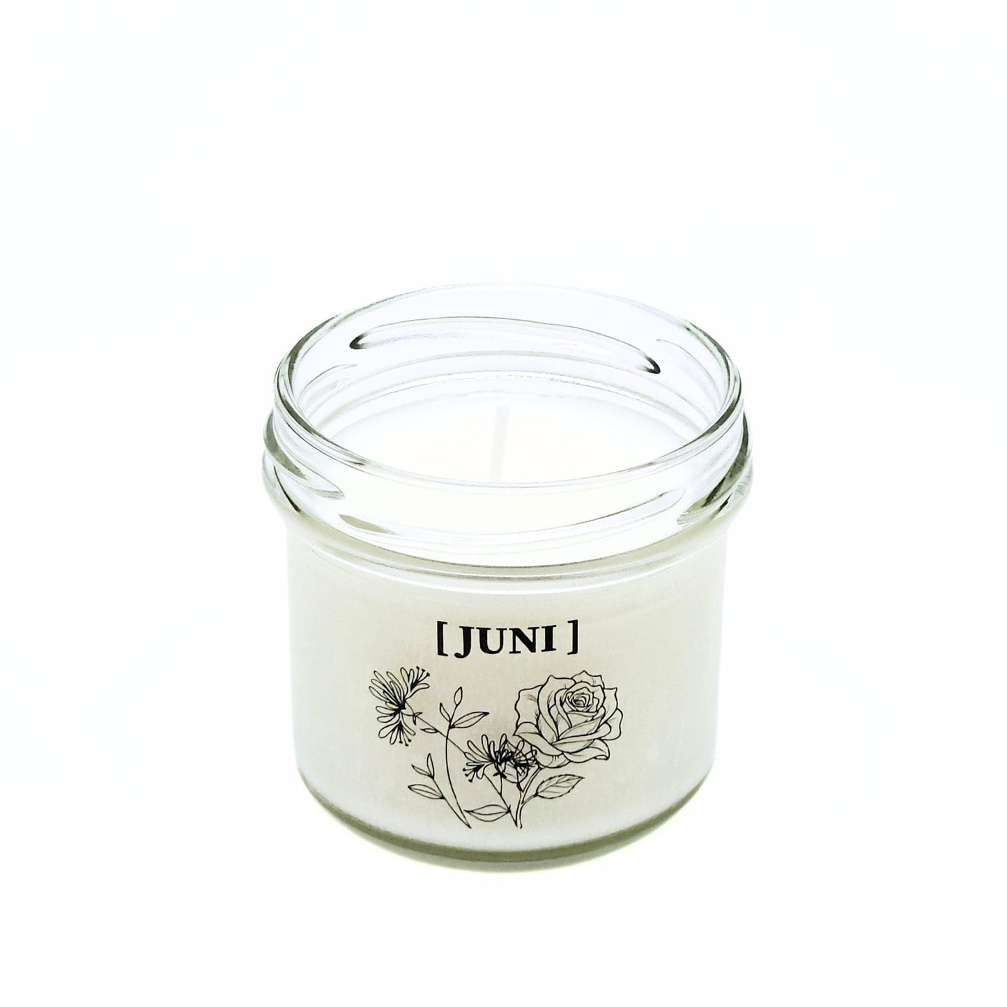 Candlelight-on - geurkaars met geboortebloem en geboortedatum - juni - o.b.v. sojawas en etherische oliën