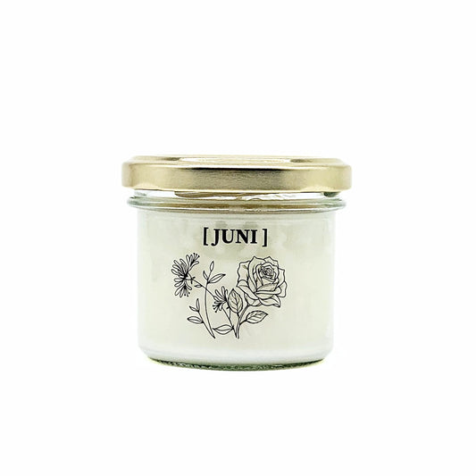 Candlelight-on - geurkaars met geboortebloem en geboortedatum - juni - o.b.v. sojawas en etherische oliën