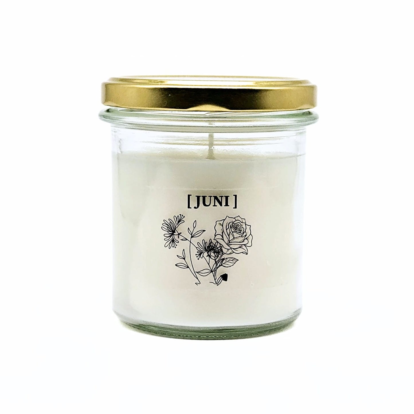 Candlelight-on - geurkaars met geboortebloem en geboortedatum - juni - o.b.v. sojawas en etherische oliën