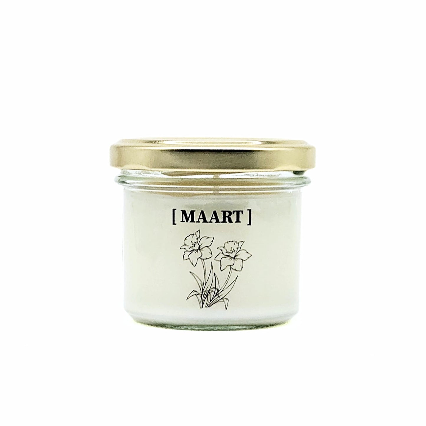 Candlelight-on - geurkaars met geboortebloem en geboortedatum - maart - o.b.v. sojawas en etherische oliën