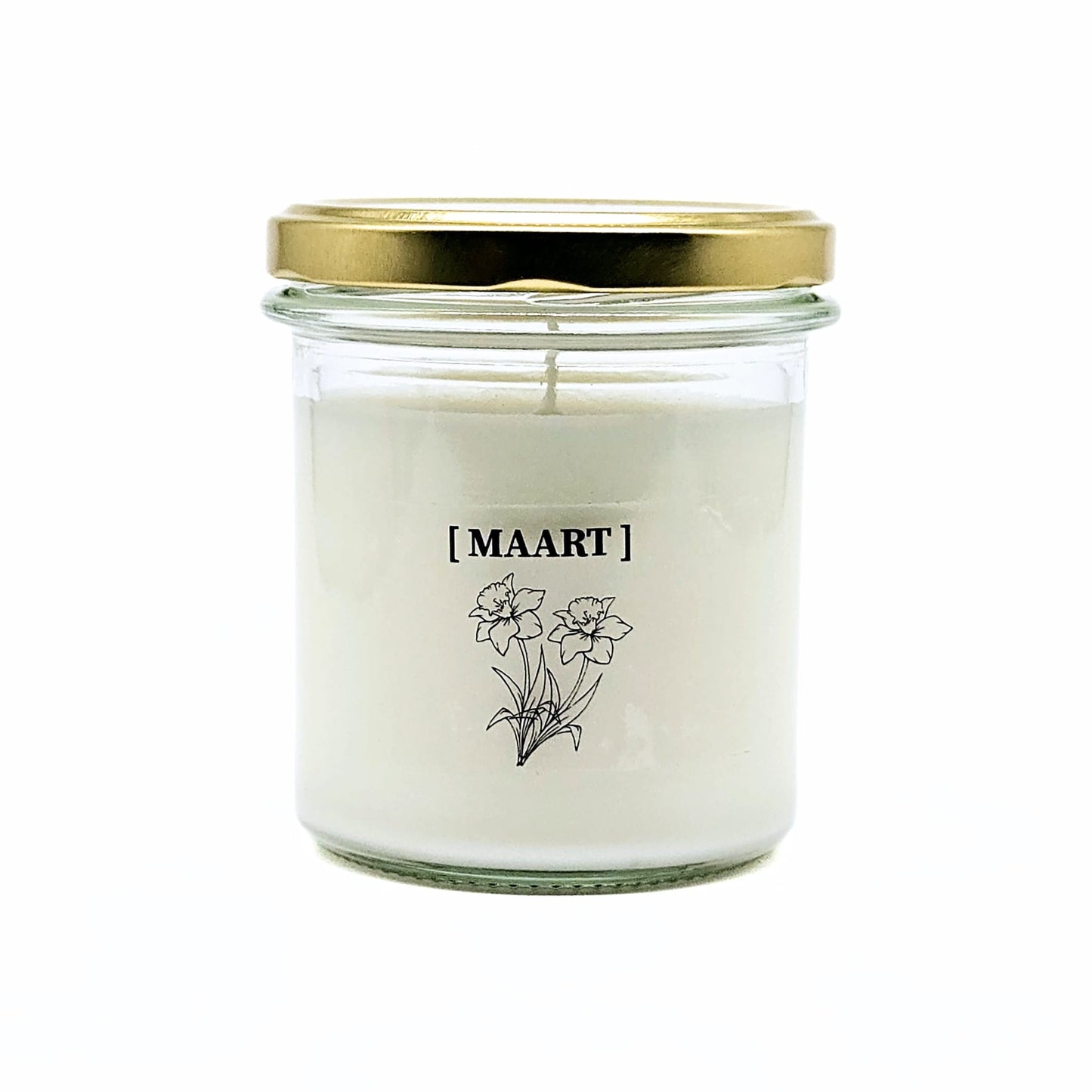 Candlelight-on - geurkaars met geboortebloem en geboortedatum - maart - o.b.v. sojawas en etherische oliën