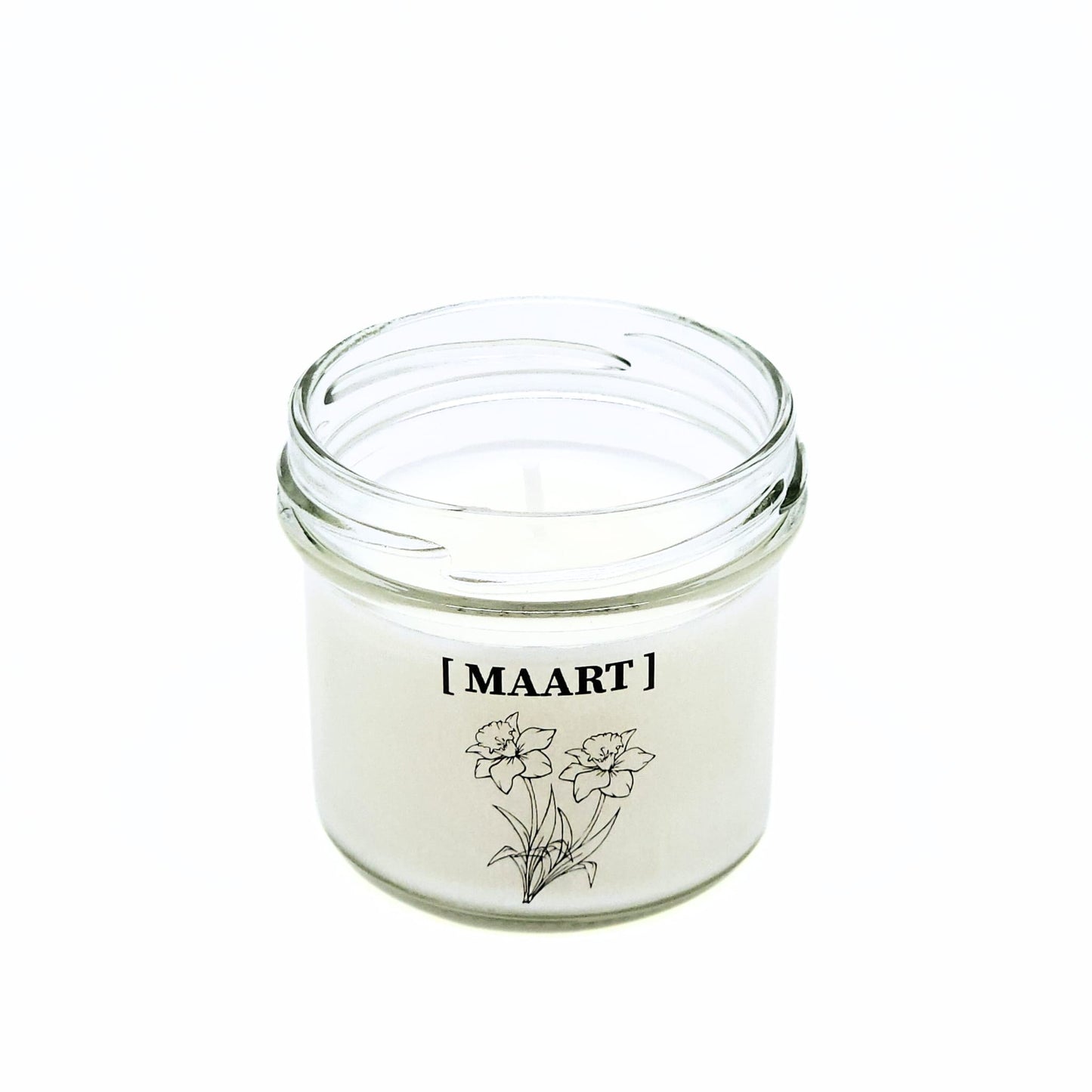 Candlelight-on - geurkaars met geboortebloem en geboortedatum - maart - o.b.v. sojawas en etherische oliën