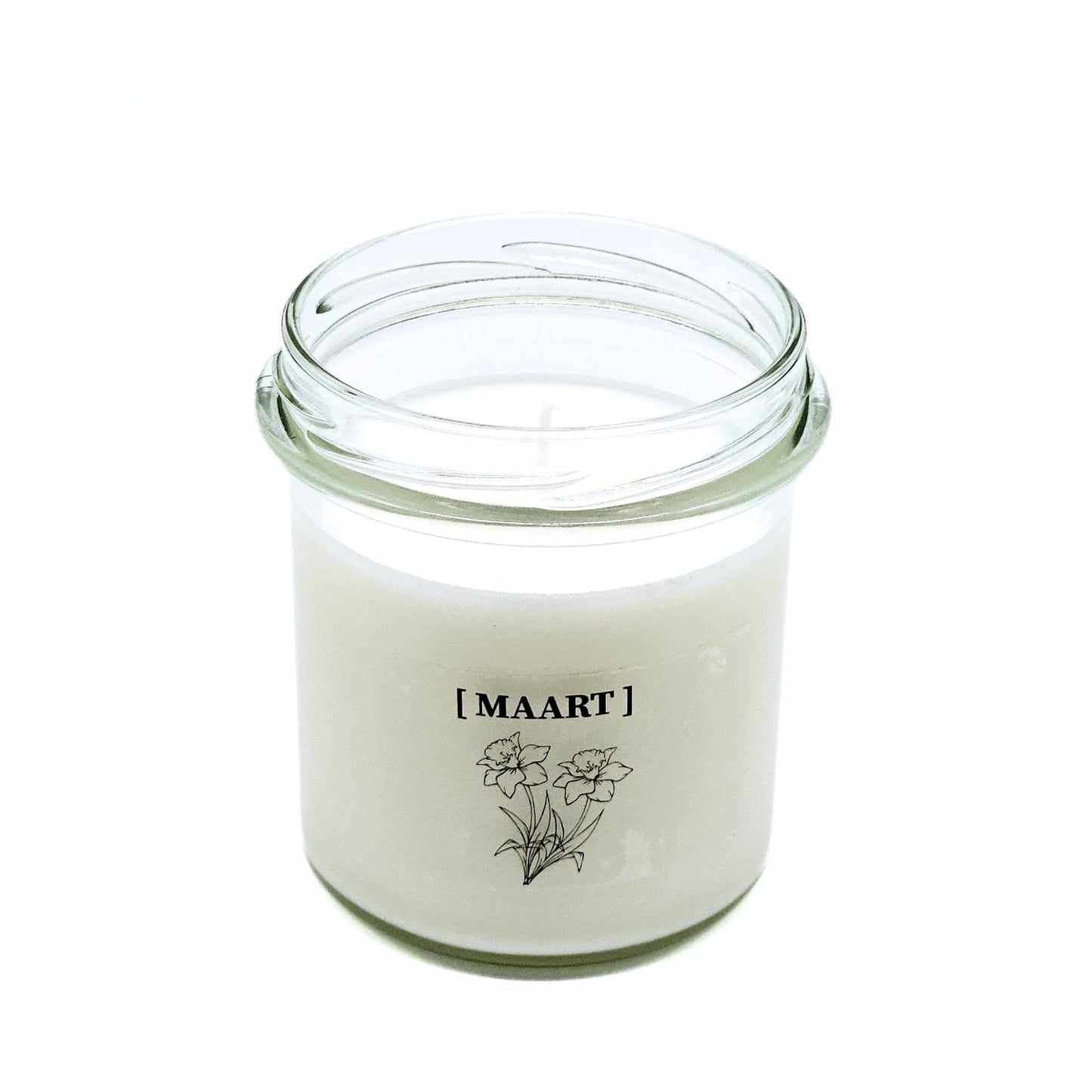 Candlelight-on - geurkaars met geboortebloem en geboortedatum - maart - o.b.v. sojawas en etherische oliën