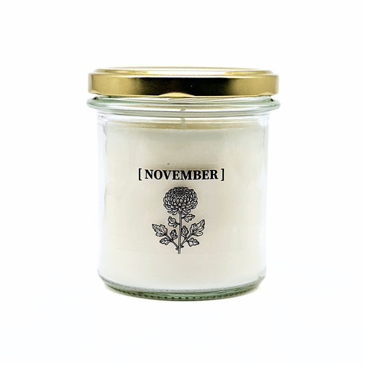 Candlelight-on - geurkaars met geboortebloem en geboortedatum - november - o.b.v. sojawas en etherische oliën