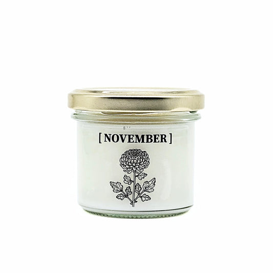 Candlelight-on - geurkaars met geboortebloem en geboortedatum - november - o.b.v. sojawas en etherische oliën