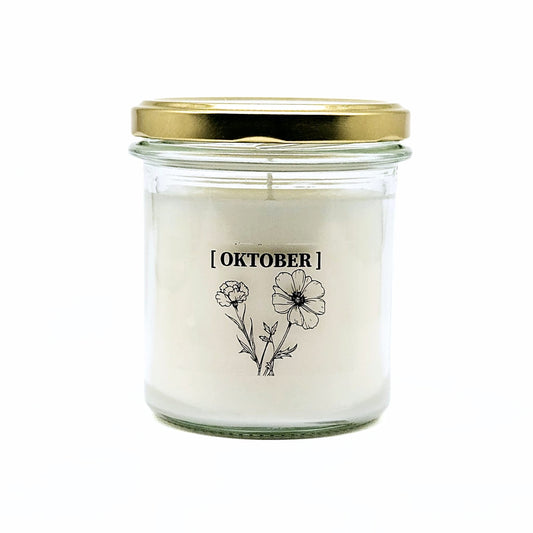 Candlelight-on - geurkaars met geboortebloem en geboortedatum - oktober - o.b.v. sojawas en etherische oliën