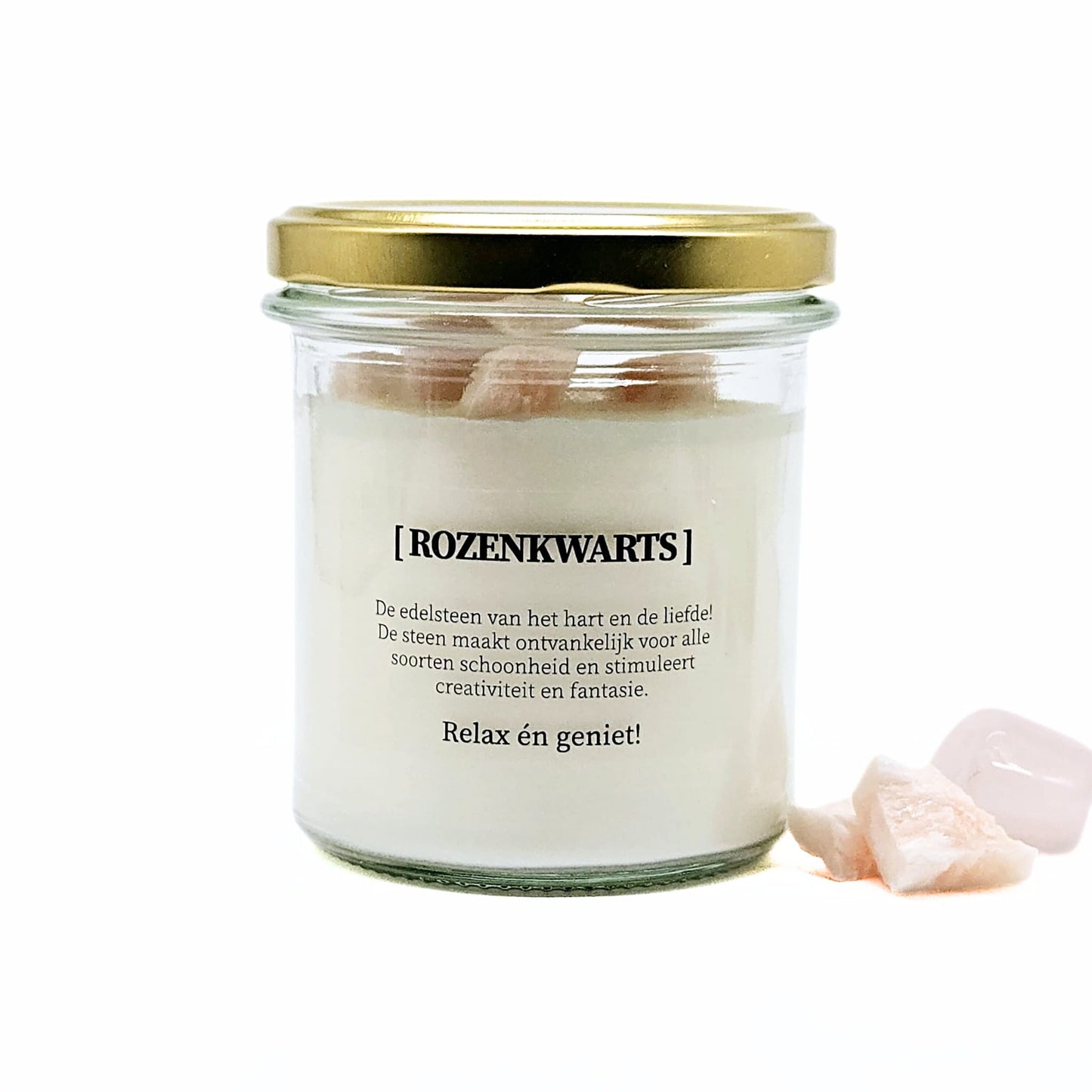 Candlelight-on - kaars met edelsteen en geurdecoratie - Rozenkwarts - o.b.v. sojawas en etherische oliën