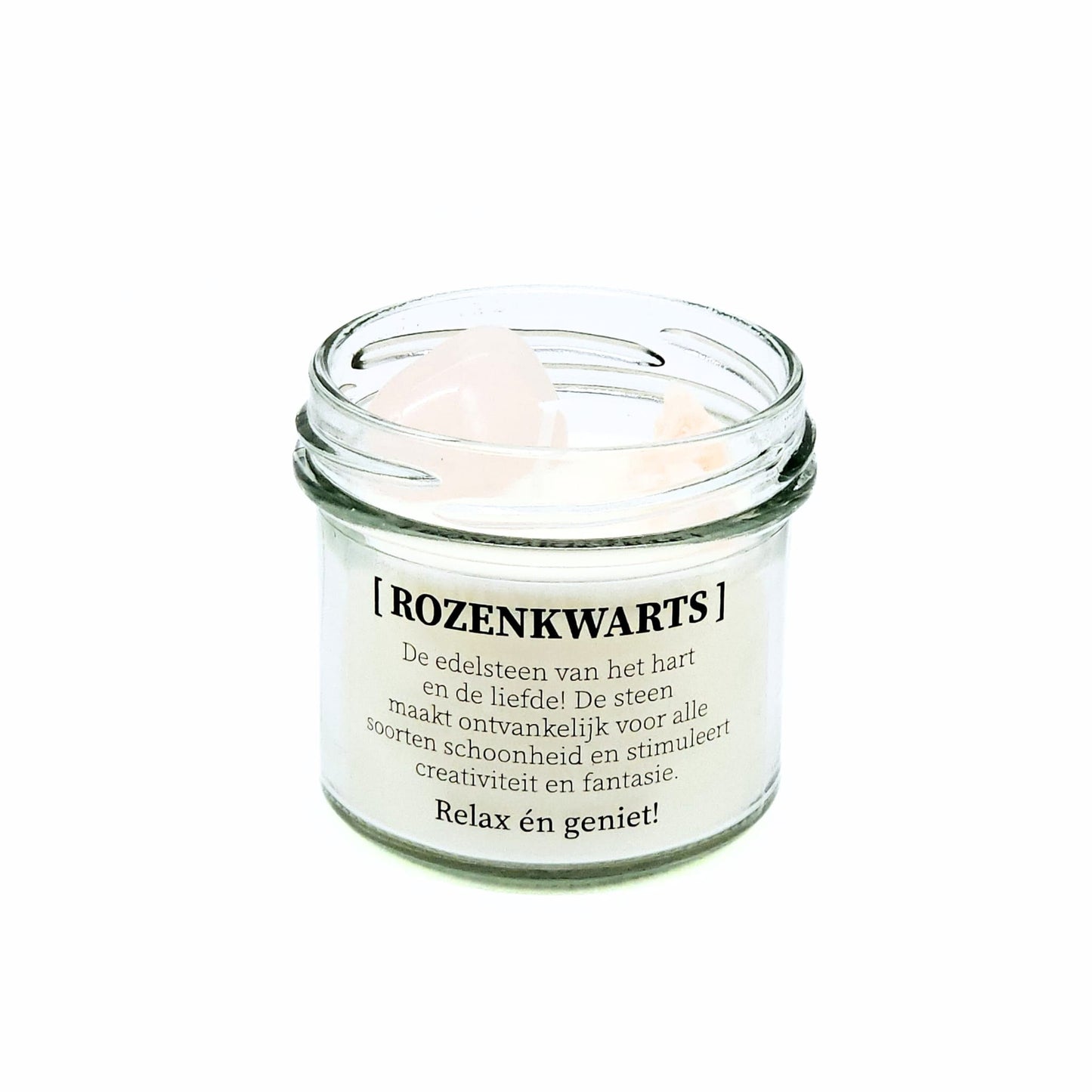 Candlelight-on - kaars met edelsteen en geurdecoratie - Rozenkwarts - o.b.v. sojawas en etherische oliën