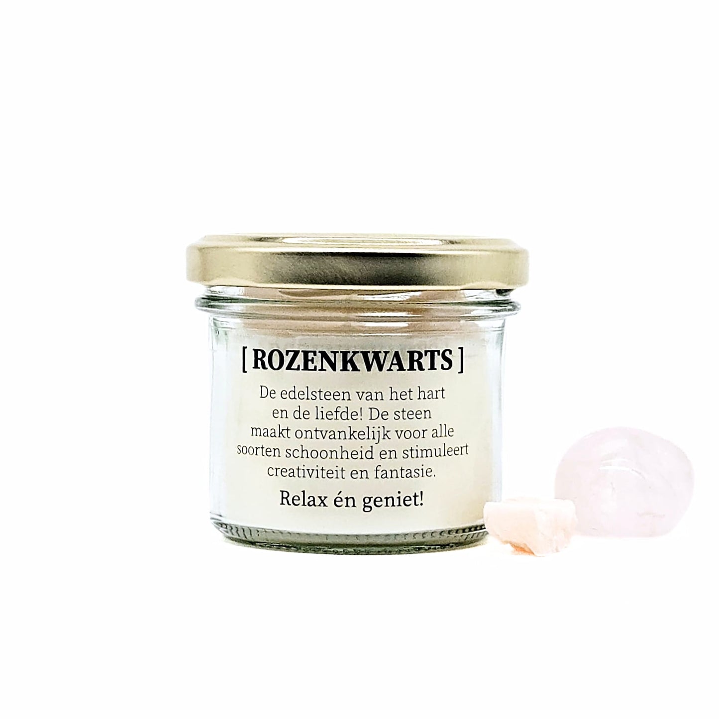 Candlelight-on - kaars met edelsteen en geurdecoratie - Rozenkwarts - o.b.v. sojawas en etherische oliën