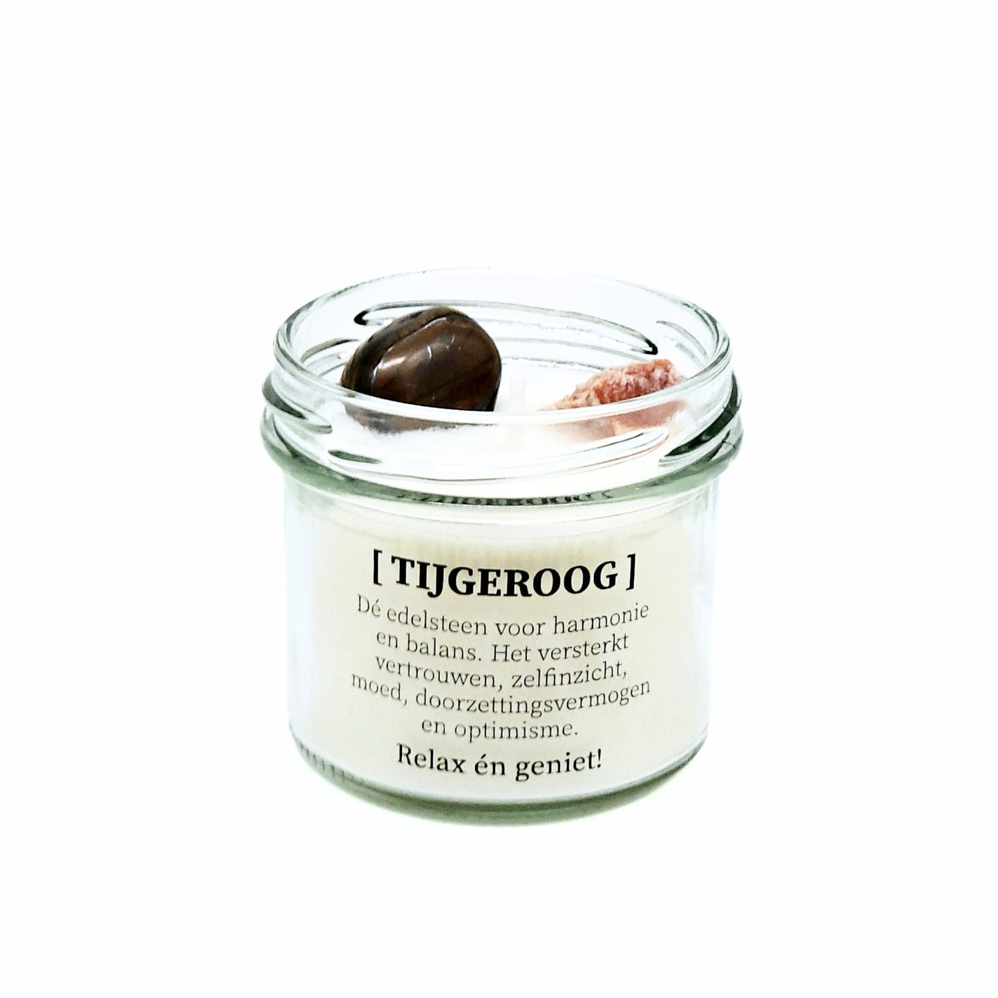 Candlelight-on - kaars met edelsteen en geurdecoratie - Tijgeroog - o.b.v. sojawas en etherische oliën