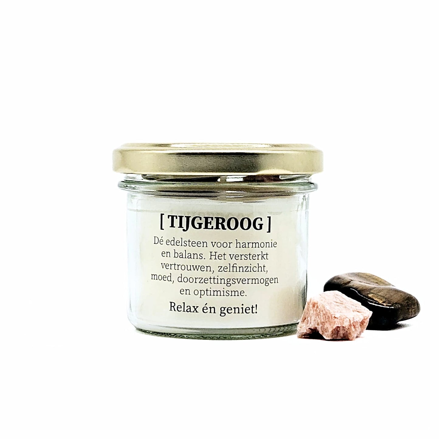Candlelight-on - kaars met edelsteen en geurdecoratie - Tijgeroog - o.b.v. sojawas en etherische oliën