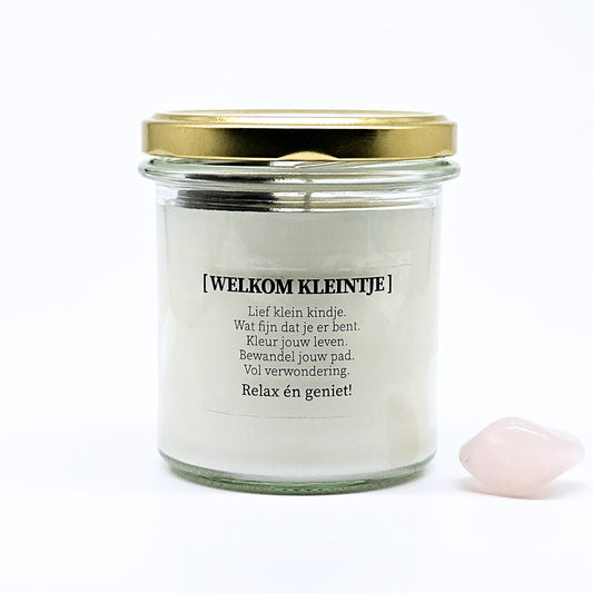 Geboortekaars met edelstenen - Welkom kleintje - meisje