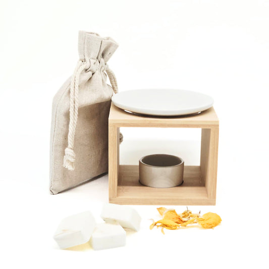 Giftset - geurbrander en waxmelts met droogbloemenmix - Amber