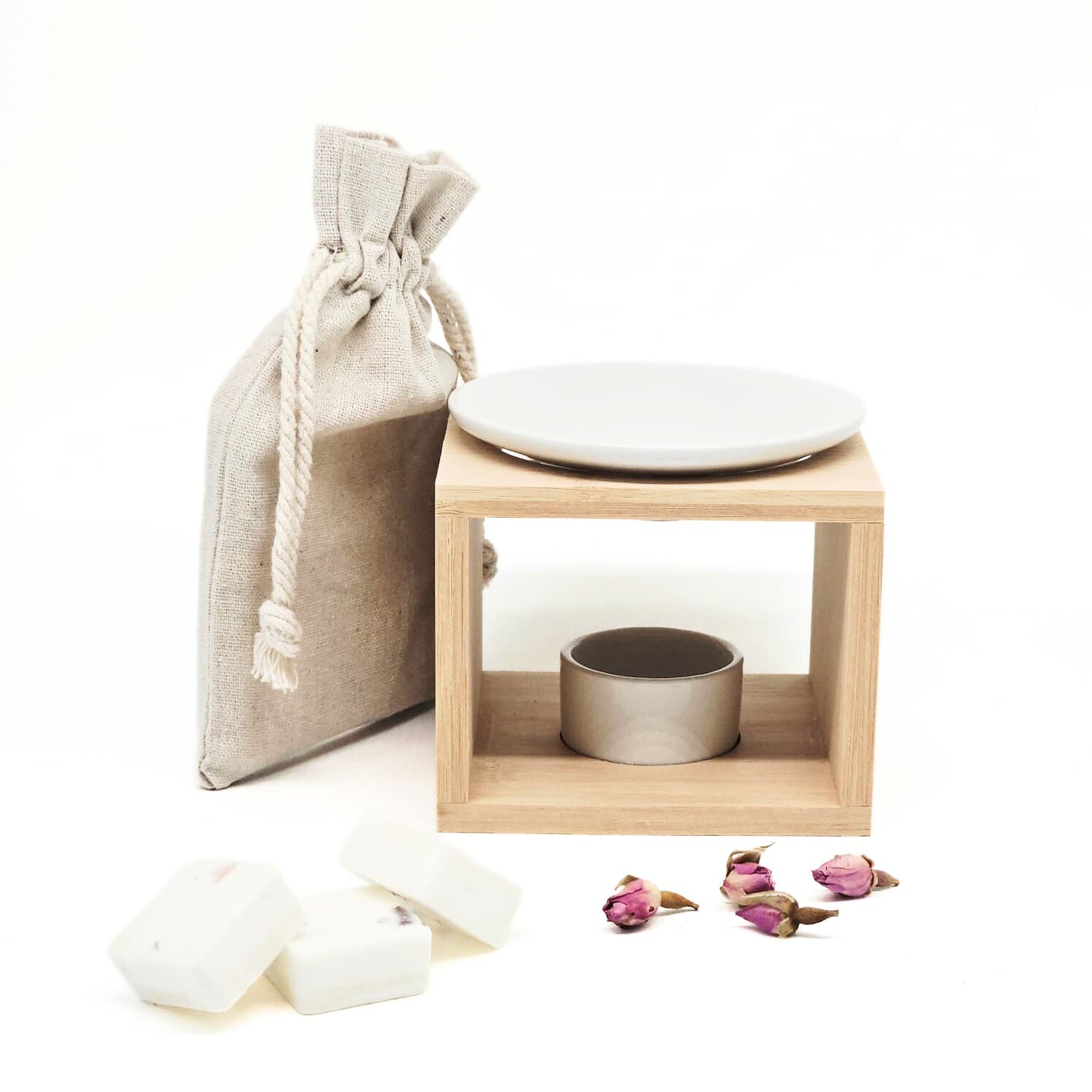 Giftset - geurbrander en waxmelts met droogbloemenmix - Rozen