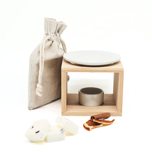Giftset - geurbrander en waxmelts met droogbloemenmix - Sinaasappel en kaneel