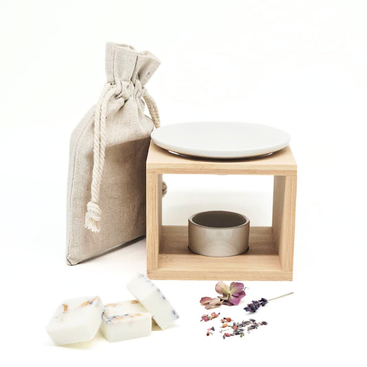 Giftset - geurbrander en waxmelts met droogbloemenmix - Baby