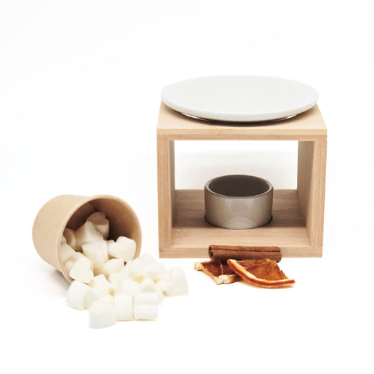 Giftset - geurbrander met miniwaxmelts - Sinaasappel en kaneel