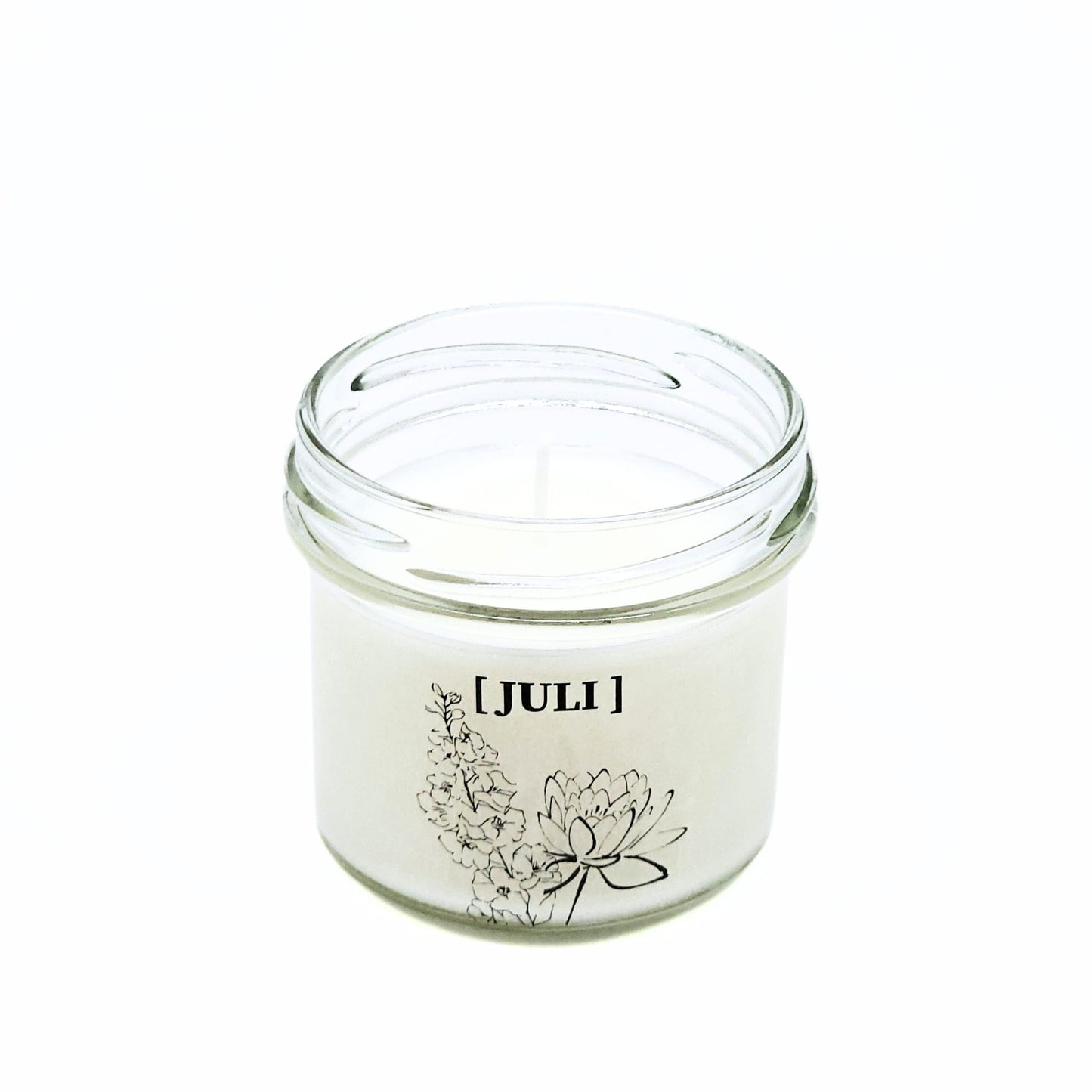 Candlelight-on - geurkaars met geboortebloem en geboortedatum - juli - o.b.v. sojawas en etherische oliën
